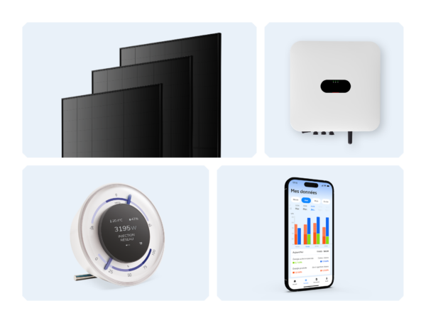 des panneaux solaires, un boitier, une application