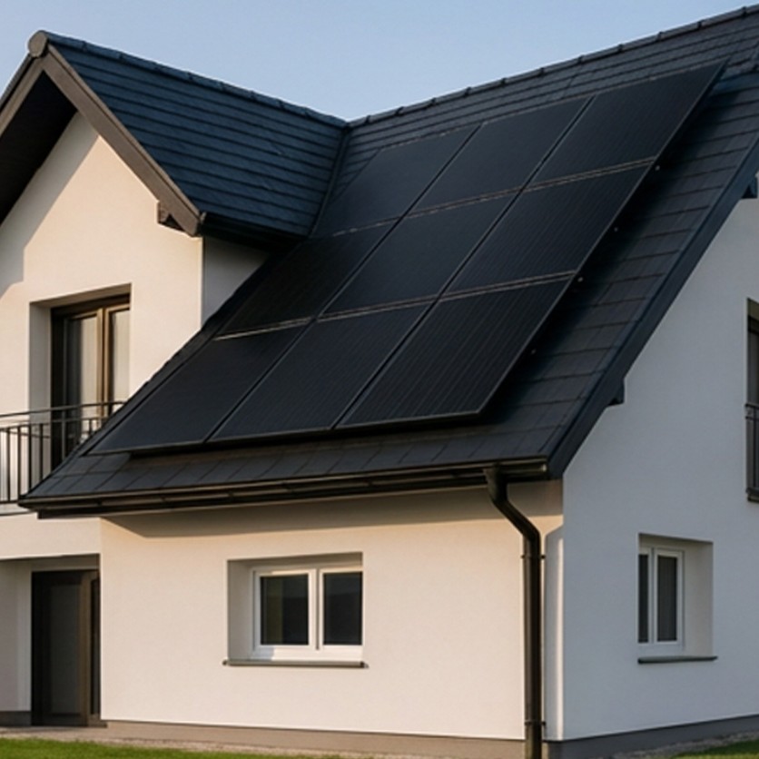 Maison en 3D avec panneaux solaires sur le toit